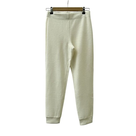 Max Studio Ribbed  Jogger Sweatpants Elastic Waist Tapered Cream Women 26 - Picture 1 of 10